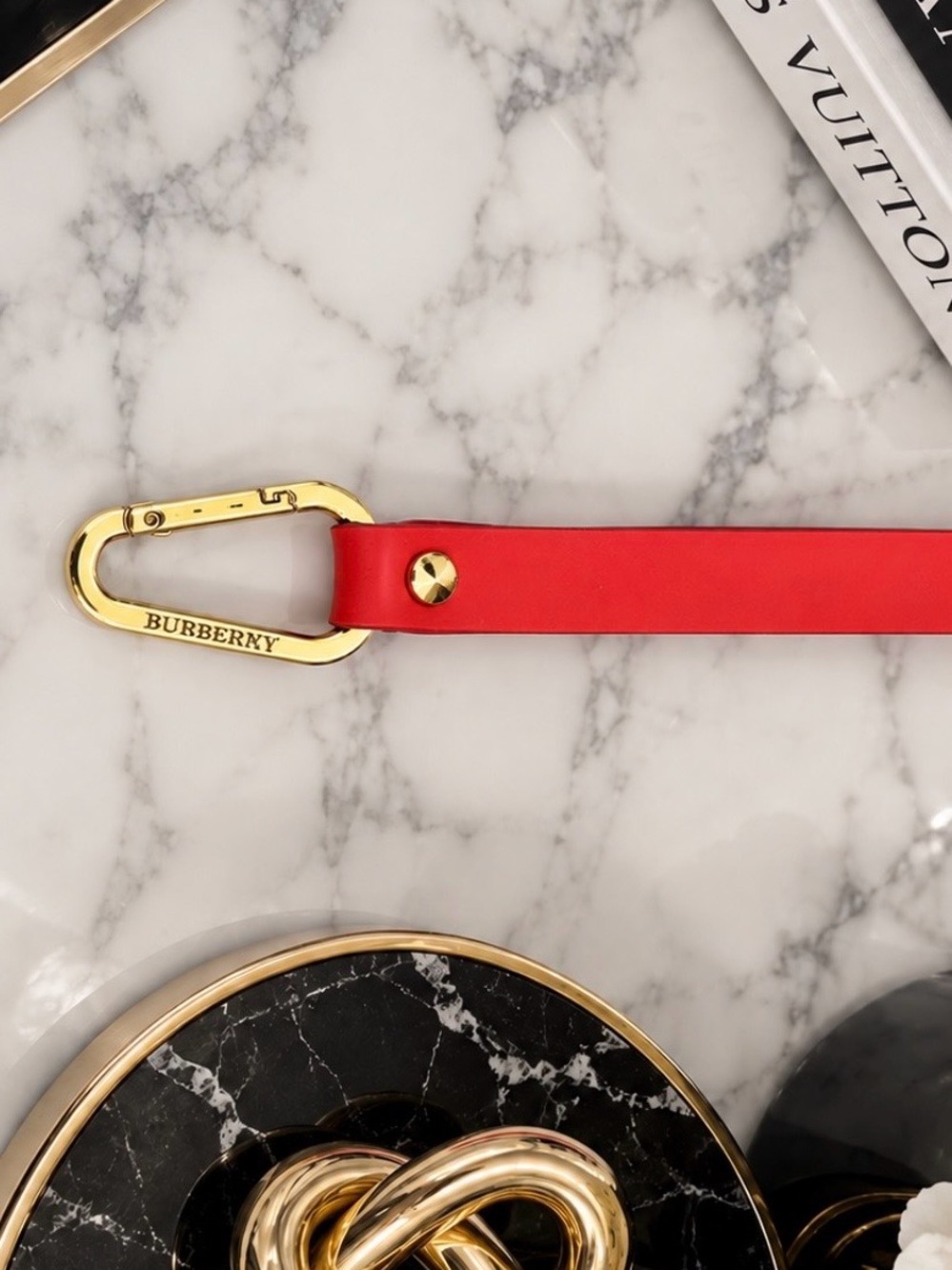 Burberry Red Leather Key Strap with Gold-Tone Carabiner